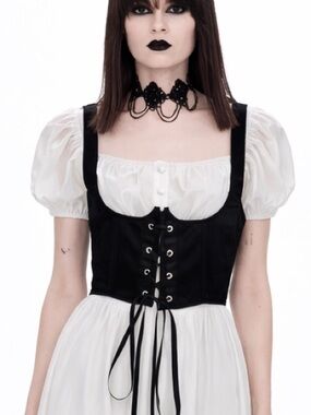 Black Satin Goth Alt Under-Bust Front Lace-Up Corset New Sz Small